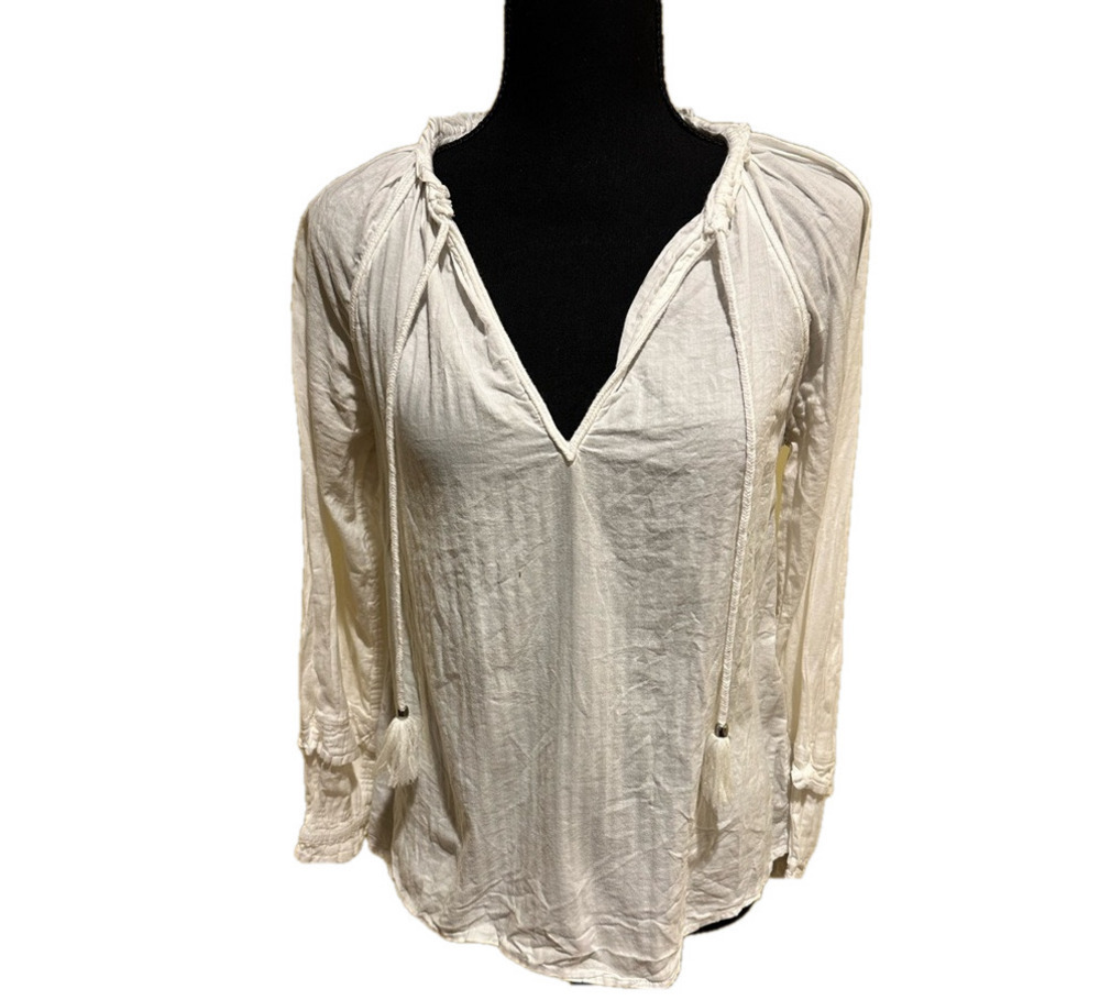 PAIGE WHITE V NECK LONG SLEEVE WITH RUFFLE AND TIE DETAILS